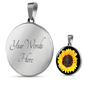 Painted Sunflower Circle Charm Necklace with Optional Engraving
