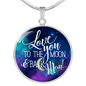 Mom Love to the Moon Lux Circle Charm Necklace with Optional Engraving