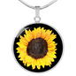 Painted Sunflower Circle Charm Necklace with Optional Engraving