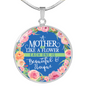 Mother Like Flower Lux Circle Charm Necklace with Optional Engraving