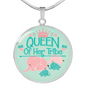 Queen of Tribe Green Lux Circle Charm Necklace with Optional Engraving