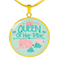 Queen of Tribe Green Lux Circle Charm Necklace with Optional Engraving