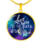 Mom Love to the Moon Lux Circle Charm Necklace with Optional Engraving