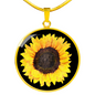 Painted Sunflower Circle Charm Necklace with Optional Engraving
