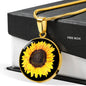 Painted Sunflower Circle Charm Necklace with Optional Engraving