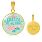 Queen of Tribe Green Lux Circle Charm Necklace with Optional Engraving