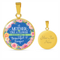 Mother Like Flower Lux Circle Charm Necklace with Optional Engraving