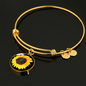 Painted Sunflower Circle Charm Bangle Bracelet with Optional Engraving