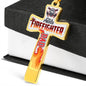 Proud Firefighter Dad Cross Necklace with Optional Engraving