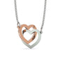 Interlocked Hearts 18k Rose Gold and Steel with CZ Accents - Husband to Wife Message - God Blessed