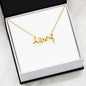 Love 3D Script Necklace with CZ Accent - Surgical Steel or 18K Gold Plate
