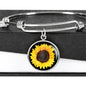 Painted Sunflower Circle Charm Bangle Bracelet with Optional Engraving