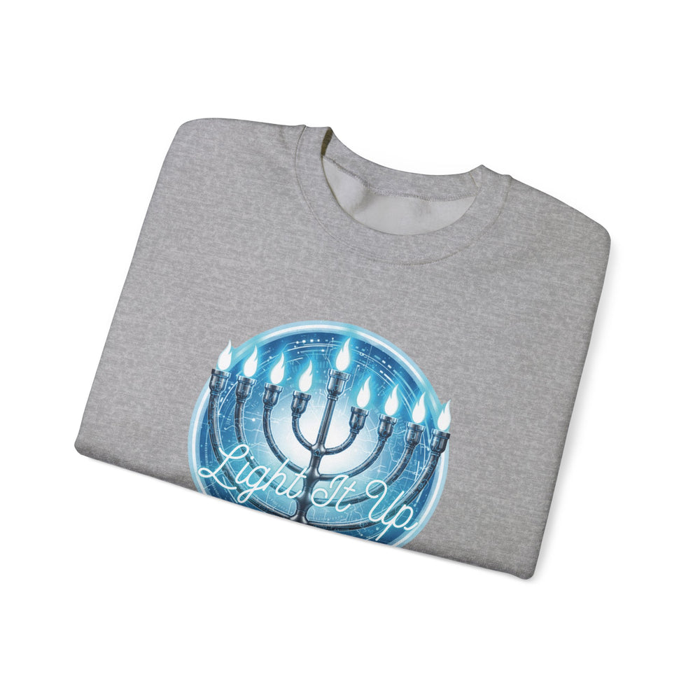 Hanukkah Menorah Sweatshirt — 'Light It Up' Festive Crewneck Chanukiah