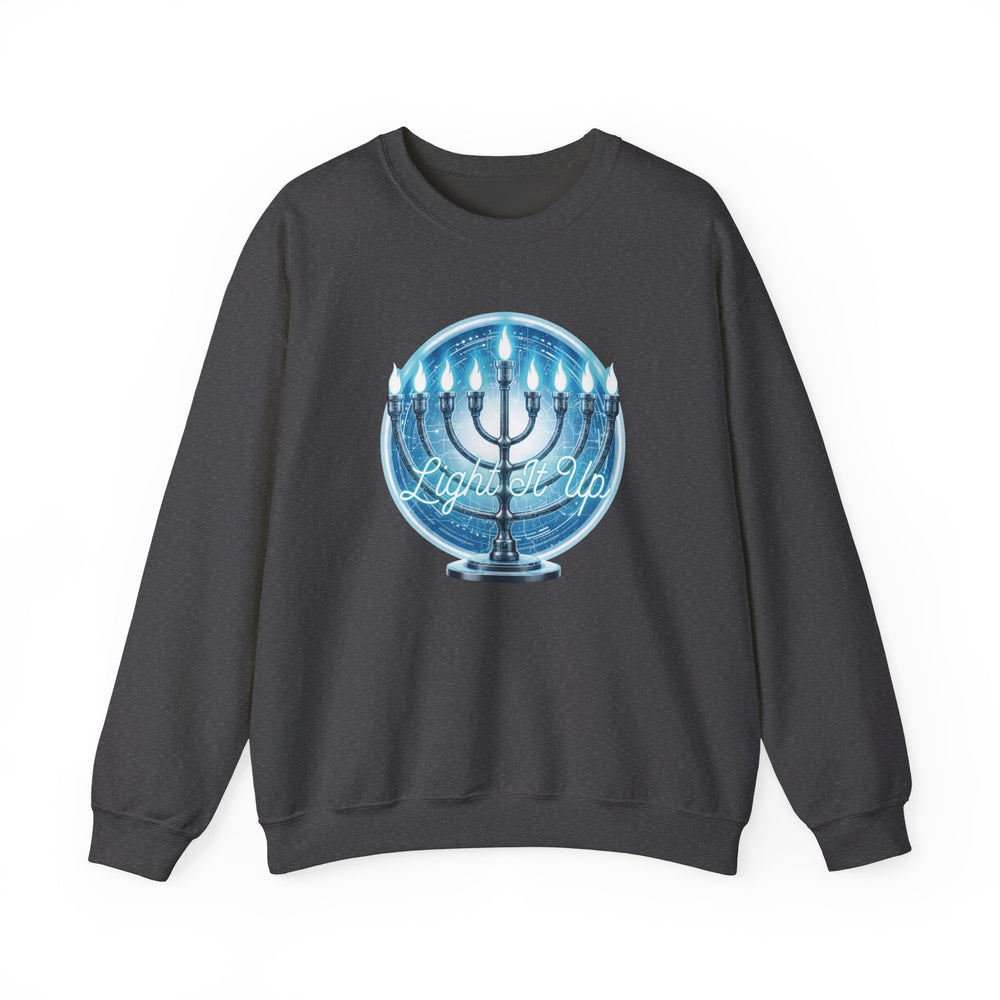 Hanukkah Menorah Sweatshirt — 'Light It Up' Festive Crewneck Chanukiah