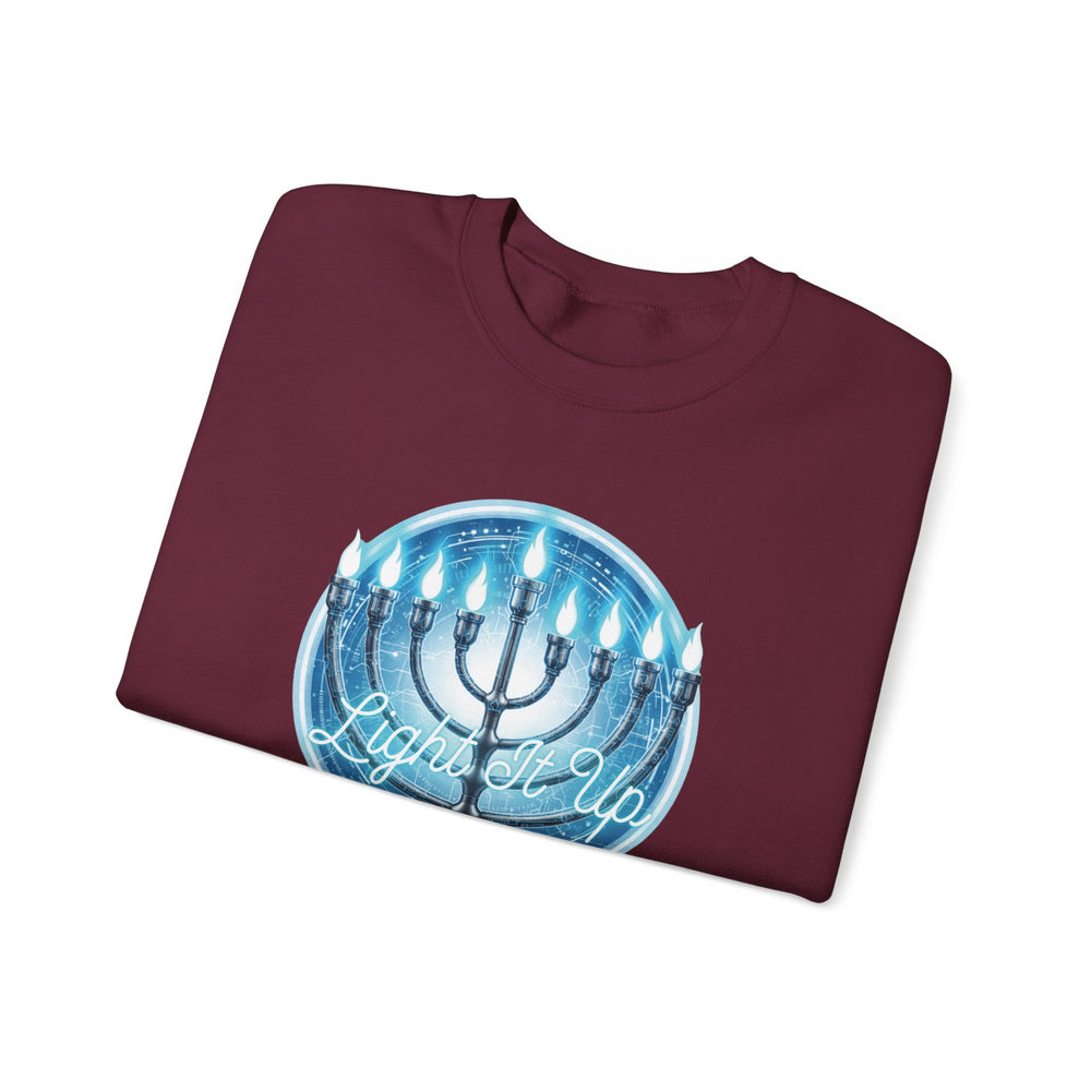 Hanukkah Menorah Sweatshirt — 'Light It Up' Festive Crewneck Chanukiah