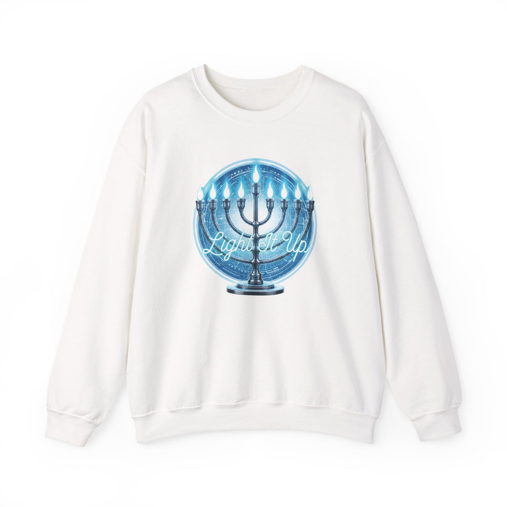Hanukkah Menorah Sweatshirt — 'Light It Up' Festive Crewneck Chanukiah