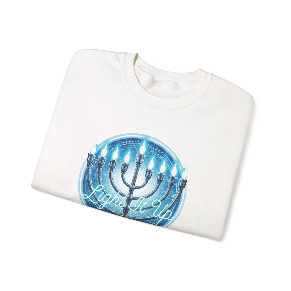 Hanukkah Menorah Sweatshirt — 'Light It Up' Festive Crewneck Chanukiah
