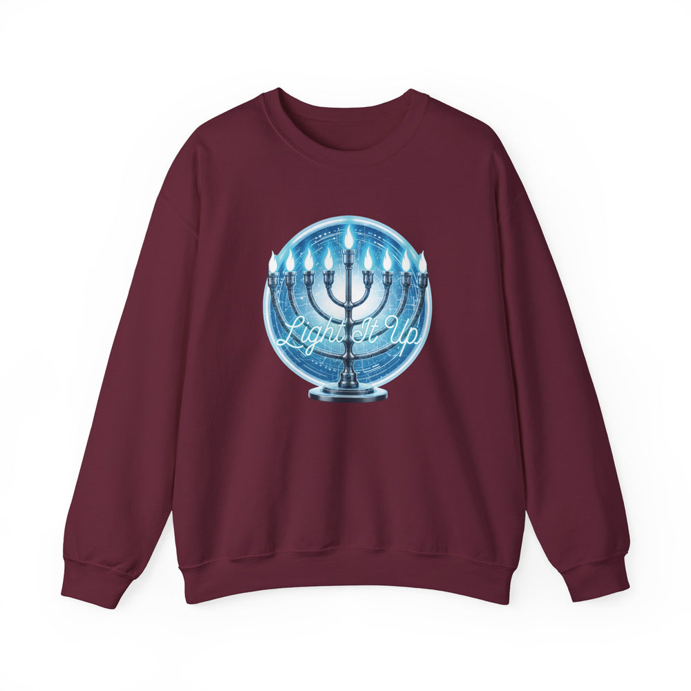 Hanukkah Menorah Sweatshirt — 'Light It Up' Festive Crewneck Chanukiah