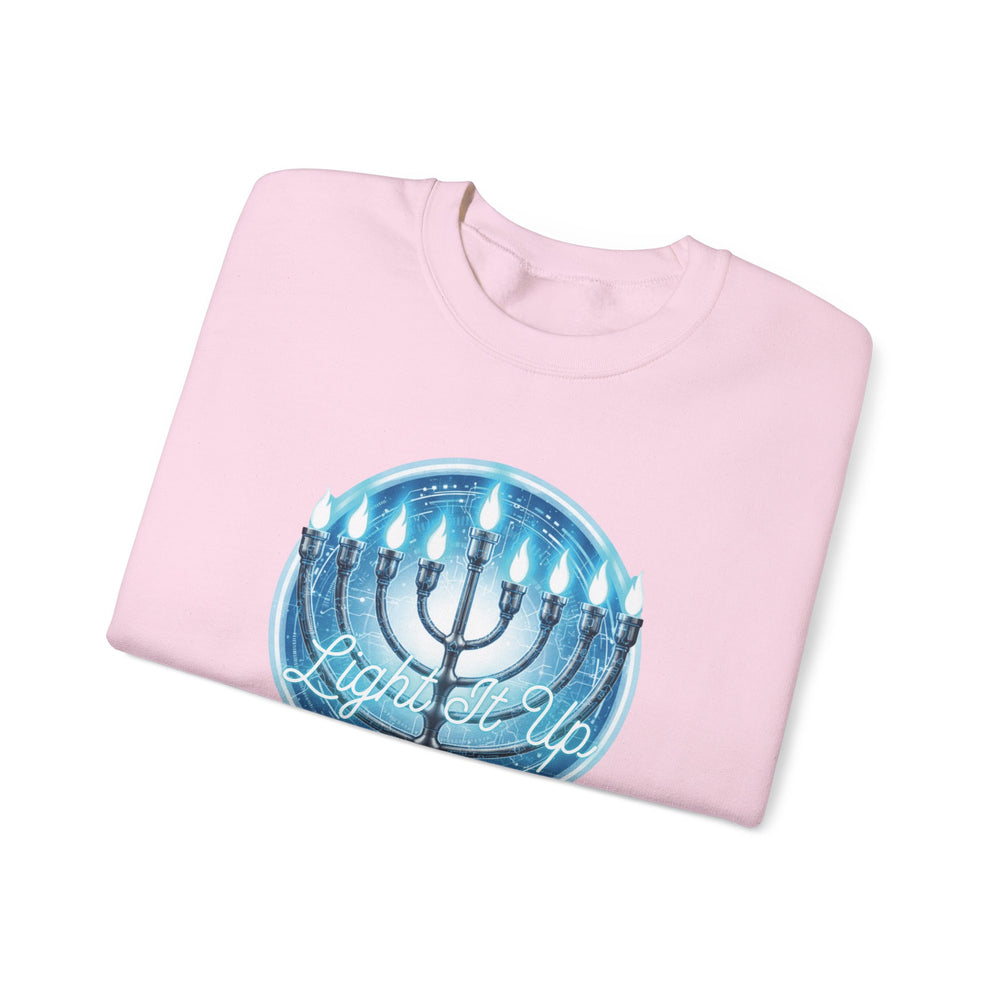 Hanukkah Menorah Sweatshirt — 'Light It Up' Festive Crewneck Chanukiah