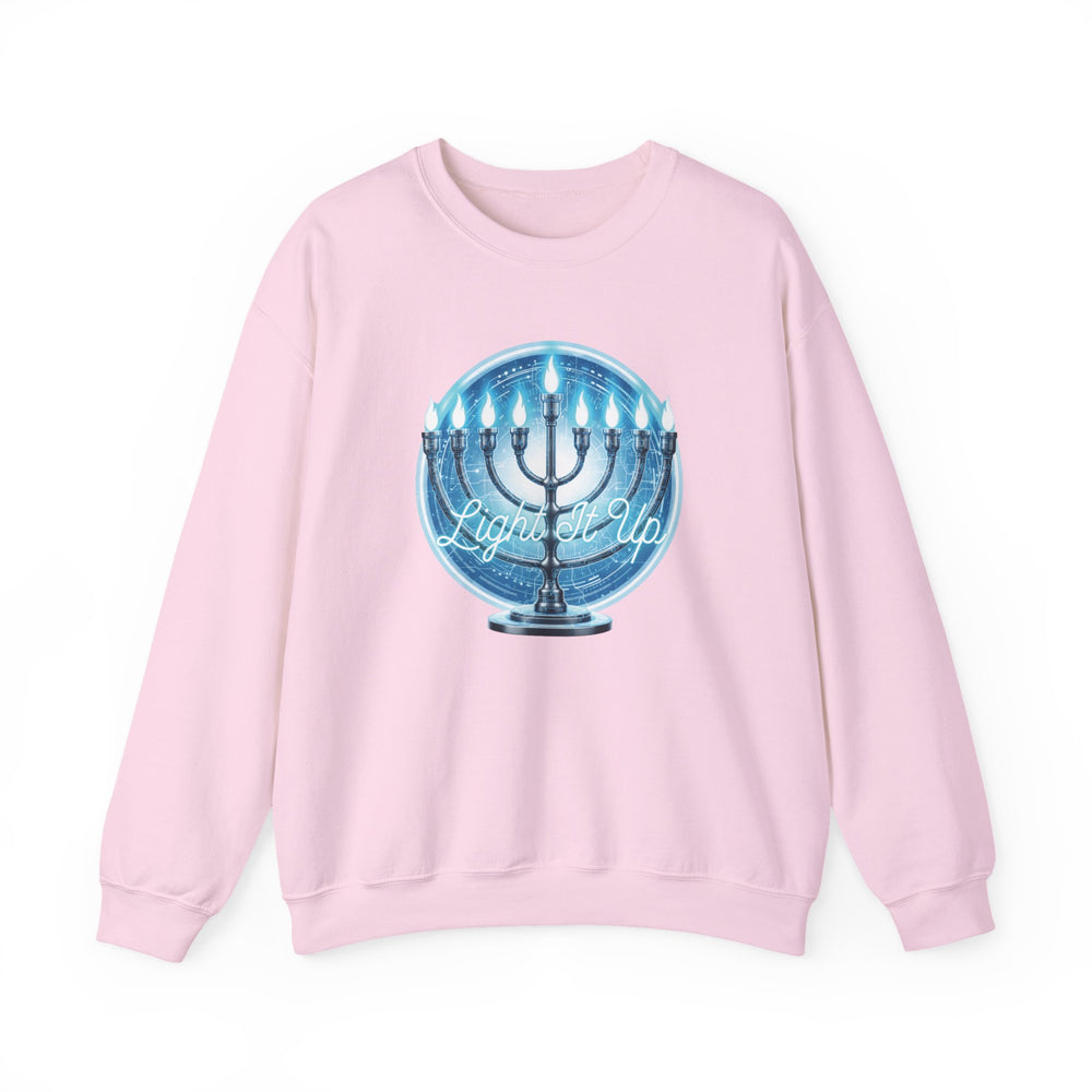 Hanukkah Menorah Sweatshirt — 'Light It Up' Festive Crewneck Chanukiah