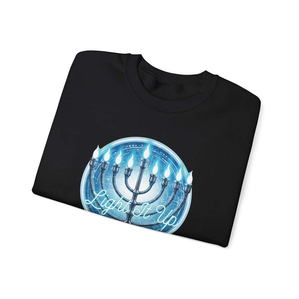 Hanukkah Menorah Sweatshirt — 'Light It Up' Festive Crewneck Chanukiah