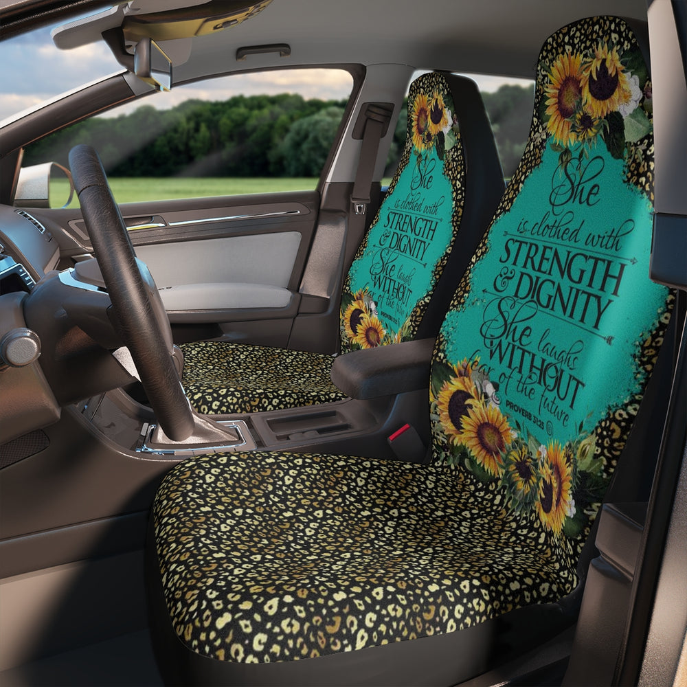 Proverb 31 Car Seat Covers for Woman She is Clothed With Strength And Dignity Christian Sunflower Leopard Teal Protective Durable